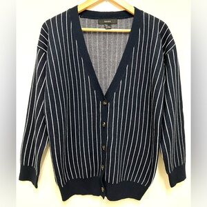 Forever 21 Women's Navy Blue White Stripes V Neck Cardigan 5 Buttons Size S
